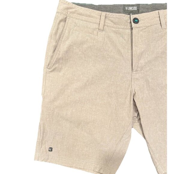 Linksoul Solid Boardwalker Shorts Men's Size 34 Khaki 10" Inseam Golf Stretch - Picture 4 of 9